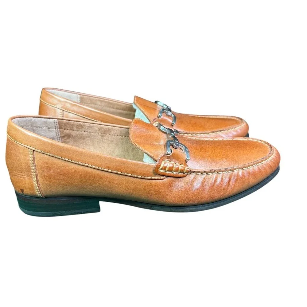 Donald Pliner Dacio Leather Horsebit Loafers Cognac Slip On Shoes Men's 9.5M